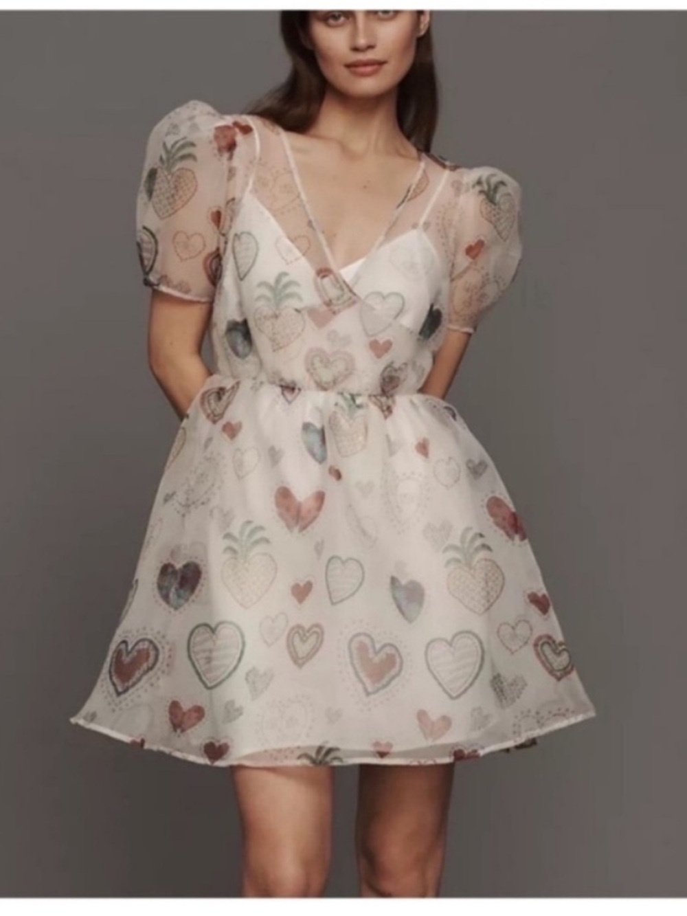 Farm Rio Sheer Mini Dress Puff Sleeve